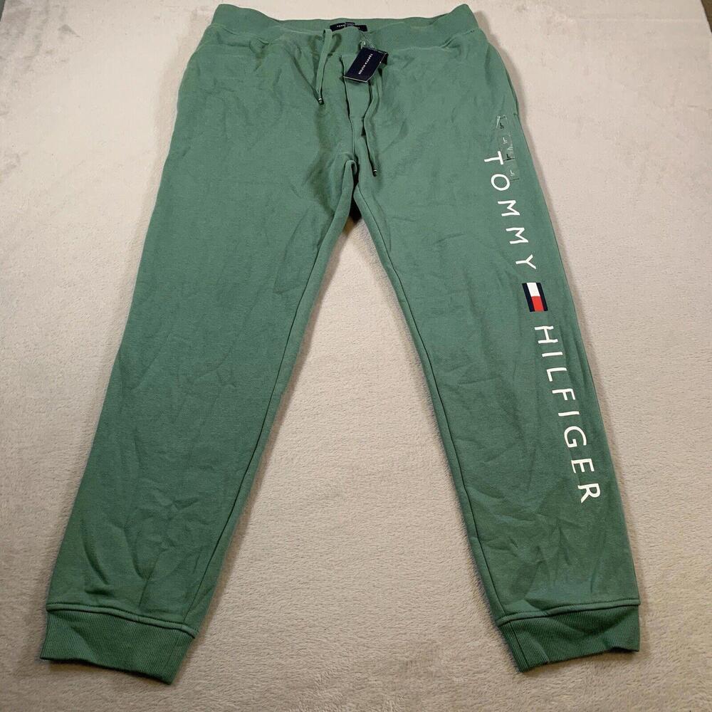 Tommy Hilfiger Pants Mens Size Large Green Sweat‎ Pant Joggers Cotton Blend NEW